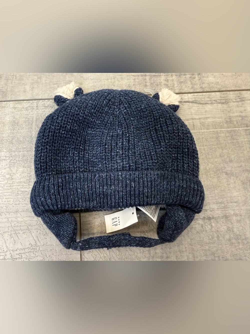 NEW GAP Baby Boys Sherpa-Lined Bear Ear Beanie Hat- Heather Blue 18-24 Months